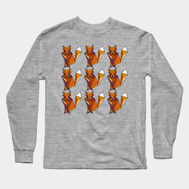 Geometric Foxes Pattern Orange Palette Long Sleeve T-Shirt by HLeslie Design